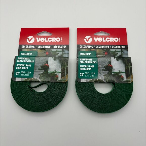 VELCRO Brand Green Holiday Decorating Garland Ties for Christmas Decorations x2 - Picture 1 of 2